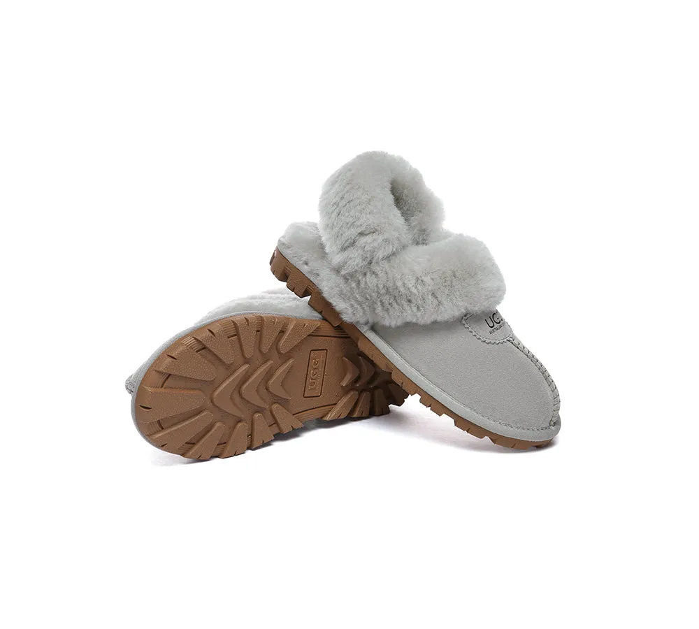 UGG Slippers Women Removable Wool Fluffy Strap Slingback Waffle