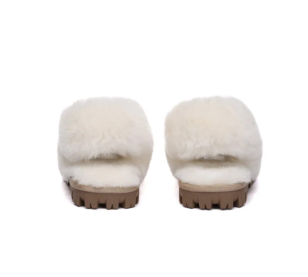 UGG Slippers Women Removable Wool Fluffy Strap Slingback Waffle