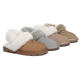 UGG Slippers Women Removable Wool Fluffy Strap Slingback Waffle