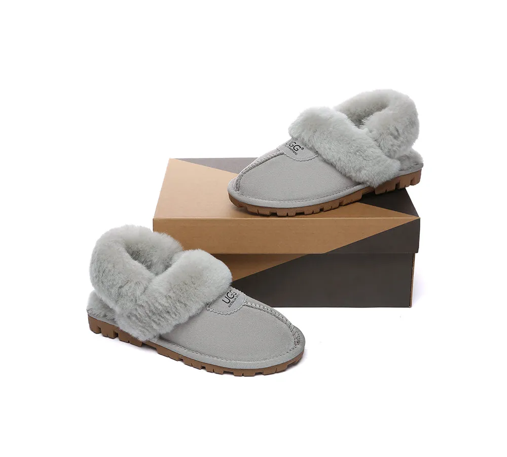 UGG Slippers Women Removable Wool Fluffy Strap Slingback Waffle