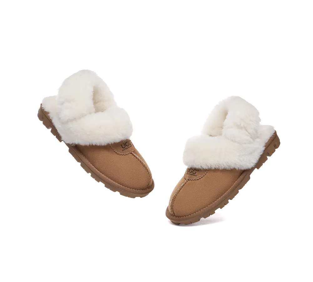 UGG Slippers Women Removable Wool Fluffy Strap Slingback Waffle