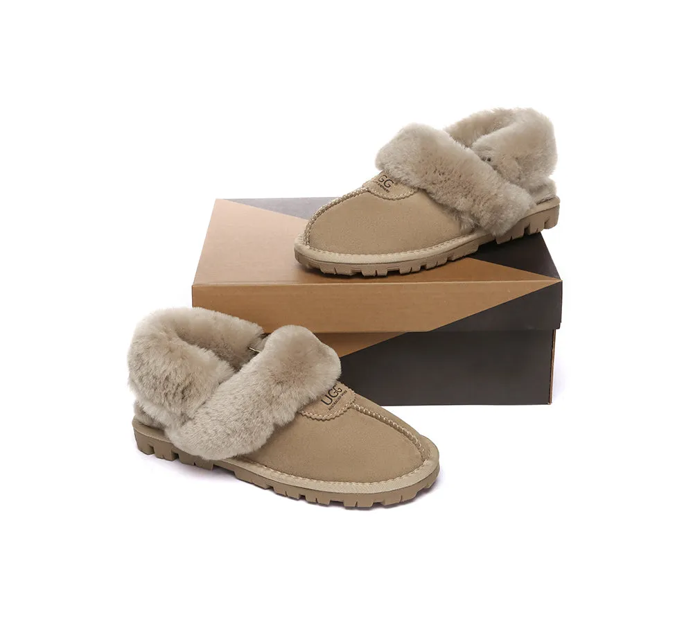 UGG Slippers Women Removable Wool Fluffy Strap Slingback Waffle