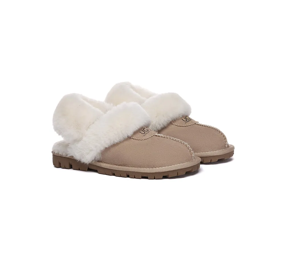 UGG Slippers Women Removable Wool Fluffy Strap Slingback Waffle