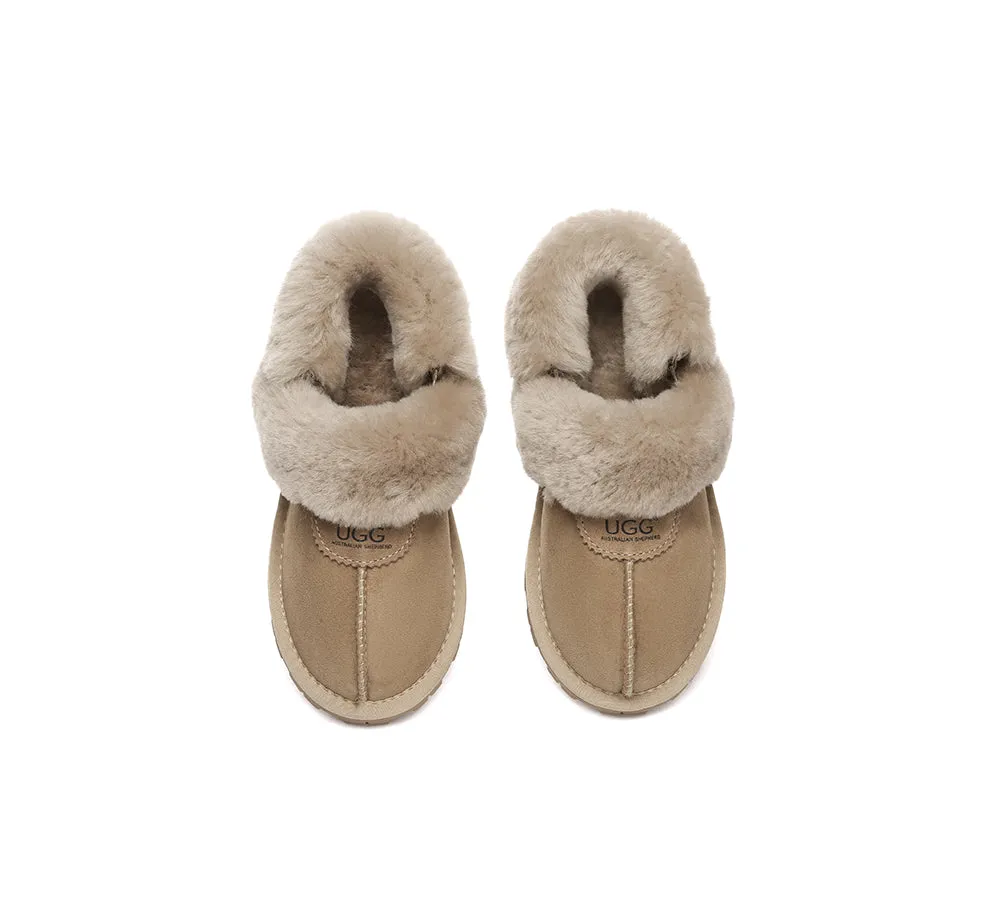 UGG Slippers Women Removable Wool Fluffy Strap Slingback Waffle