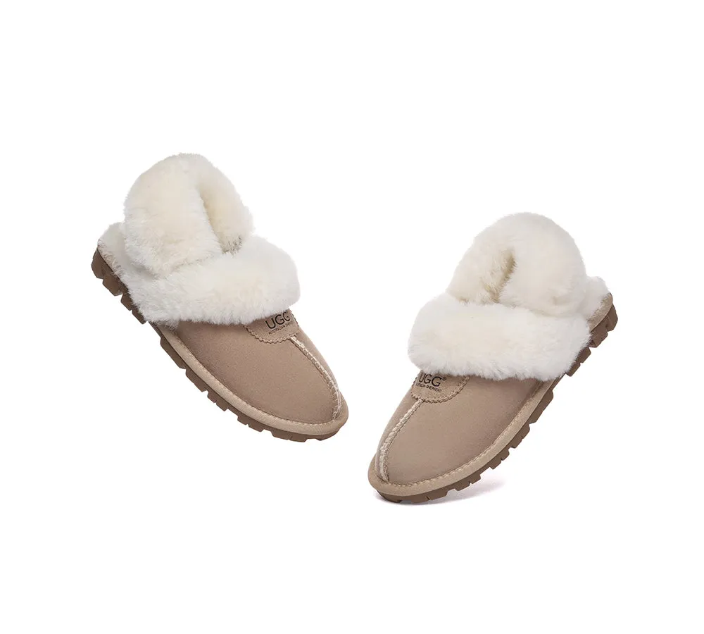 UGG Slippers Women Removable Wool Fluffy Strap Slingback Waffle