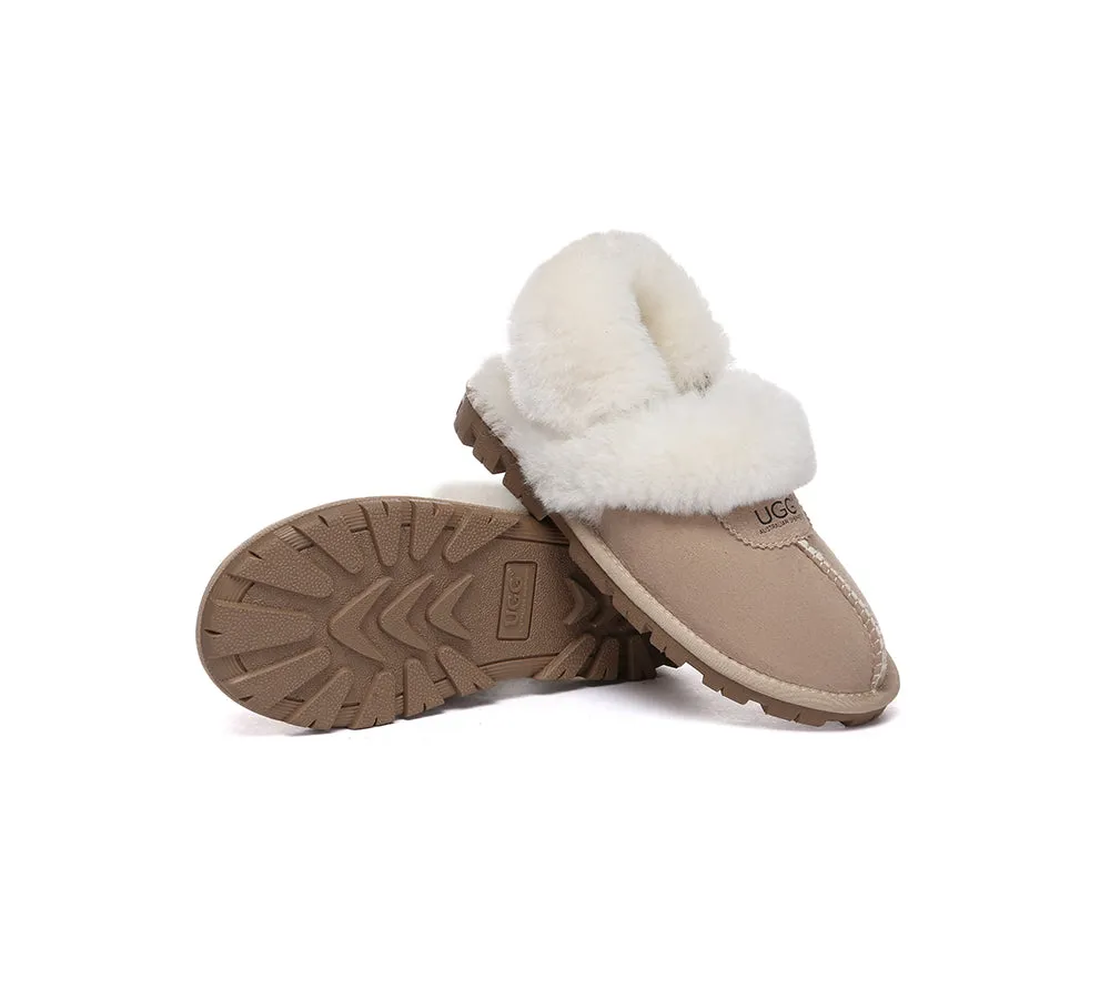 UGG Slippers Women Removable Wool Fluffy Strap Slingback Waffle