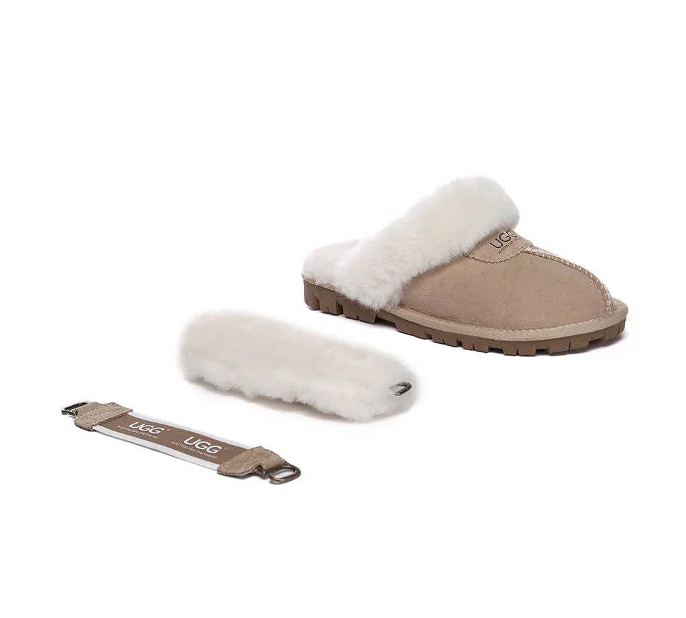 UGG Slippers Women Removable Wool Fluffy Strap Slingback Waffle