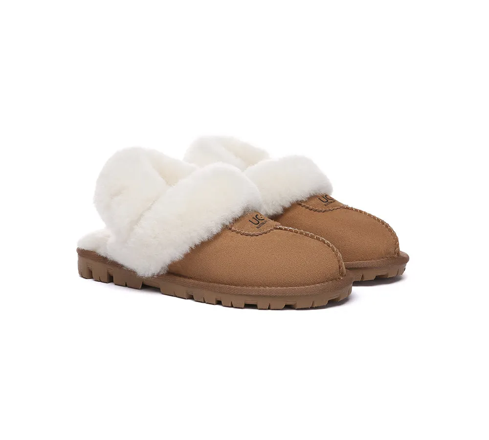 UGG Slippers Women Removable Wool Fluffy Strap Slingback Waffle