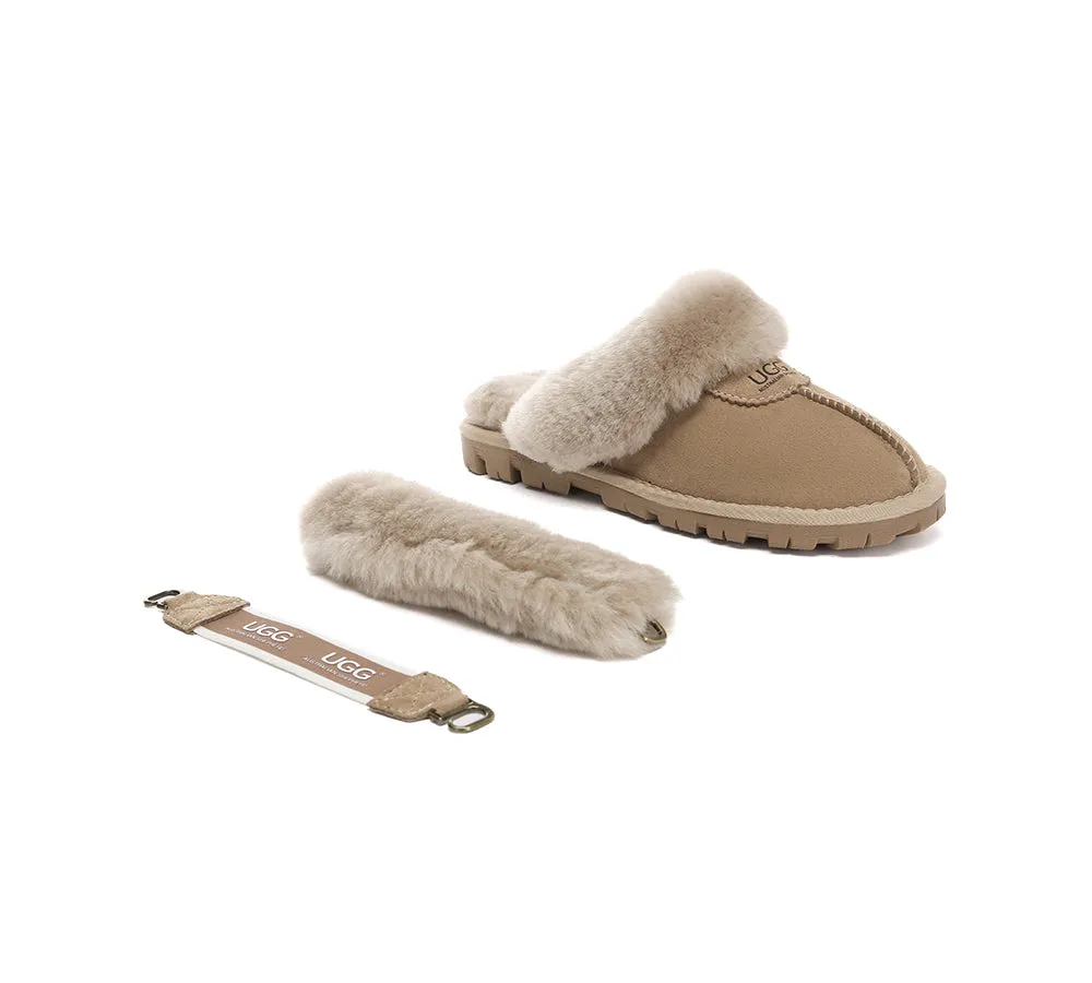 UGG Slippers Women Removable Wool Fluffy Strap Slingback Waffle