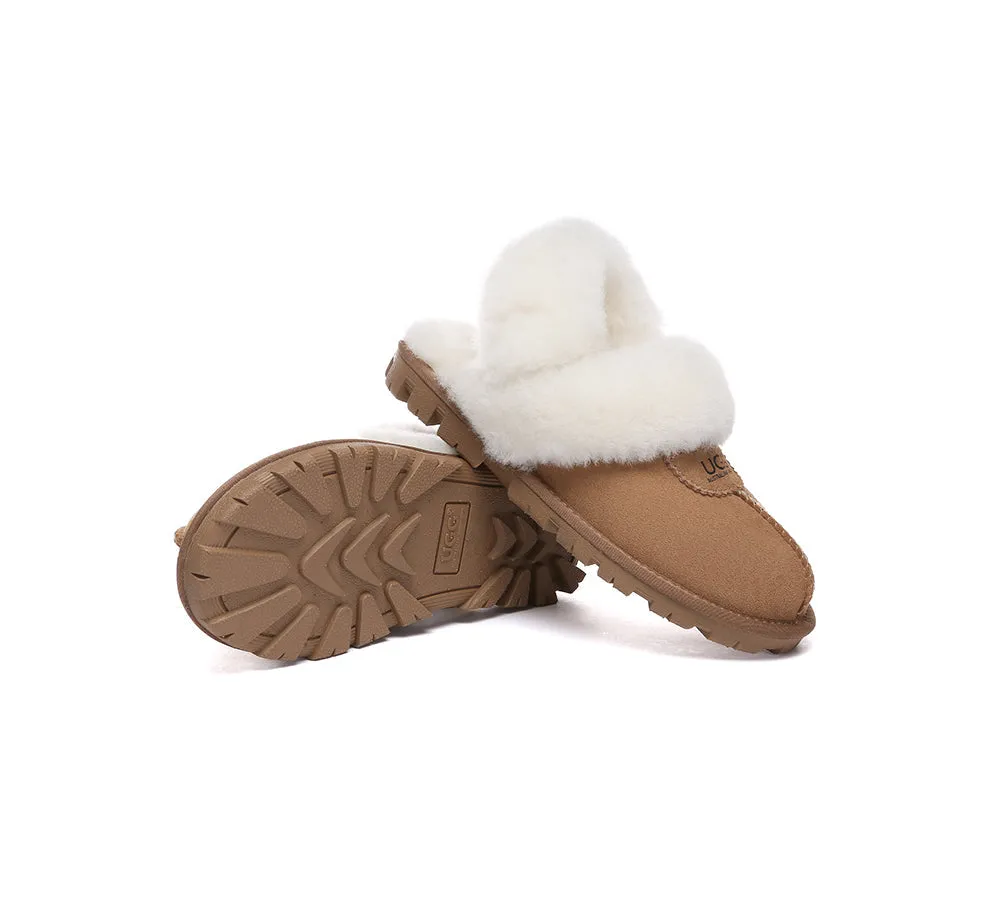 UGG Slippers Women Removable Wool Fluffy Strap Slingback Waffle