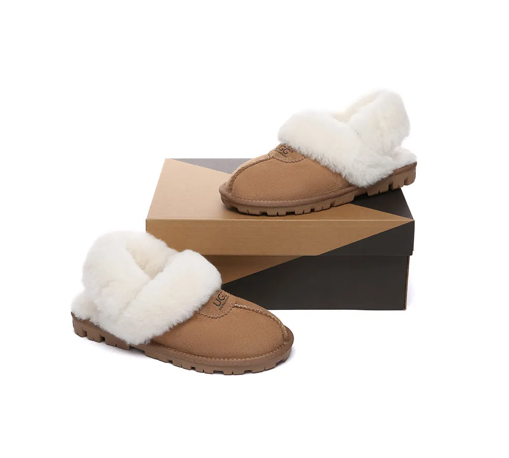 UGG Slippers Women Removable Wool Fluffy Strap Slingback Waffle