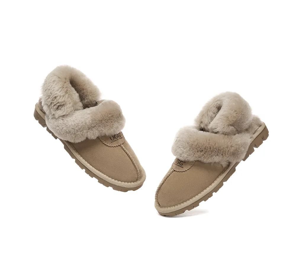 UGG Slippers Women Removable Wool Fluffy Strap Slingback Waffle