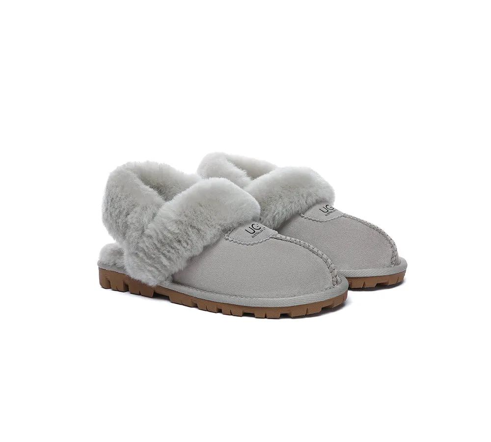 UGG Slippers Women Removable Wool Fluffy Strap Slingback Waffle