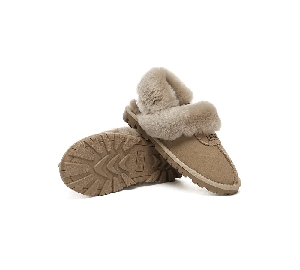 UGG Slippers Women Removable Wool Fluffy Strap Slingback Waffle