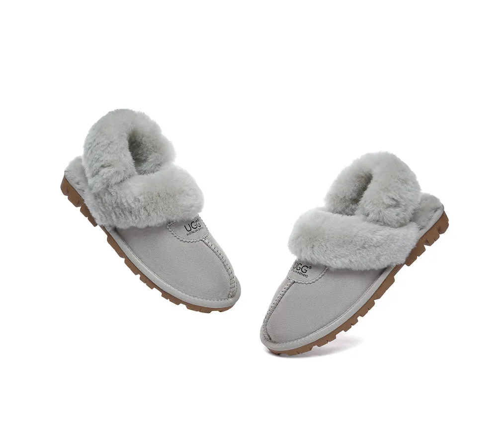 UGG Slippers Women Removable Wool Fluffy Strap Slingback Waffle