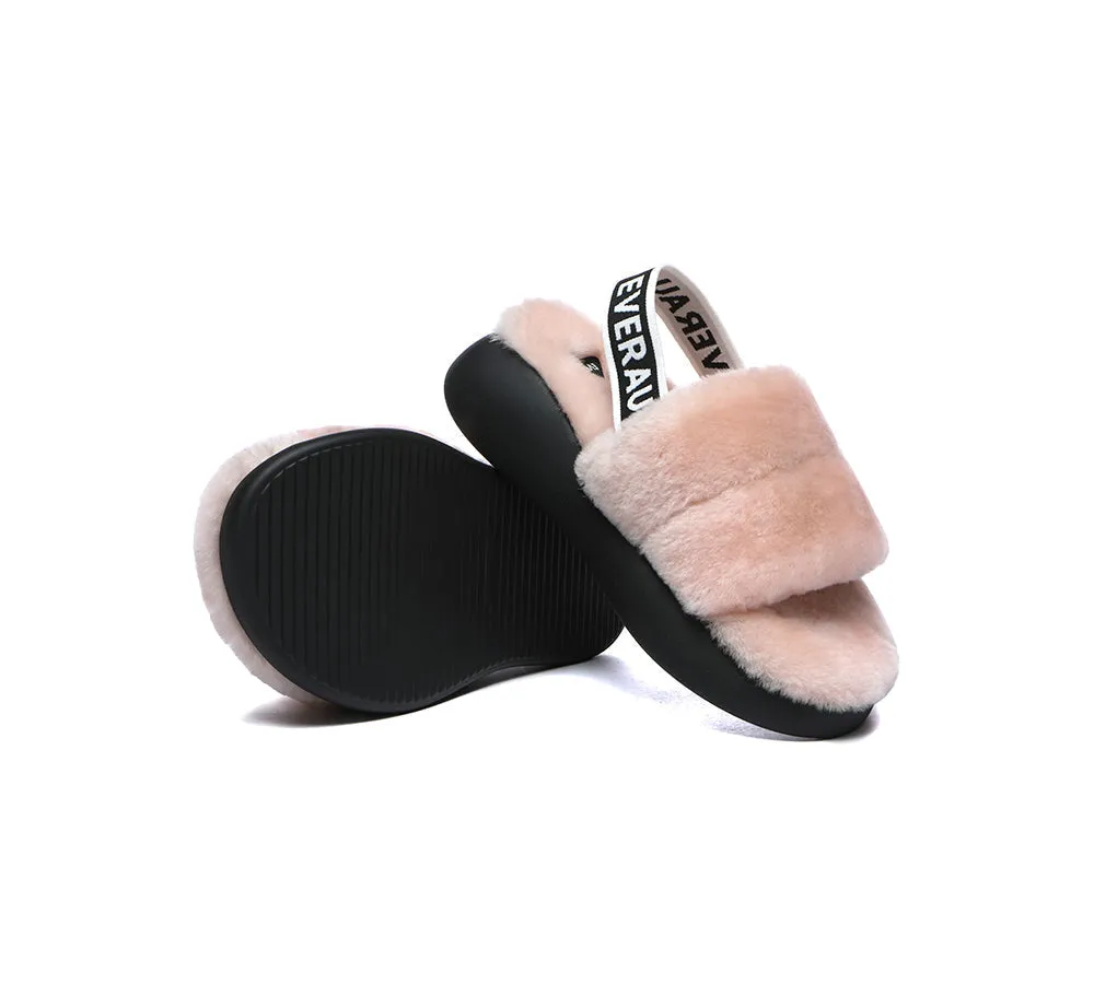 UGG Women Slides Sheepskin Wool Slingback Fluffy Sandals Miss Ever