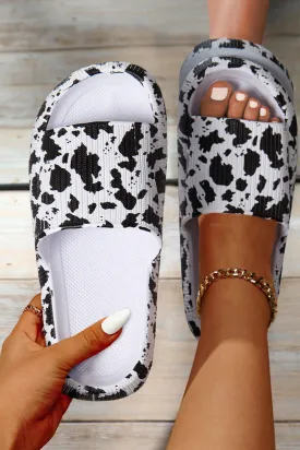 White Animal Spots Printed Open Toe Non Slip Slippers