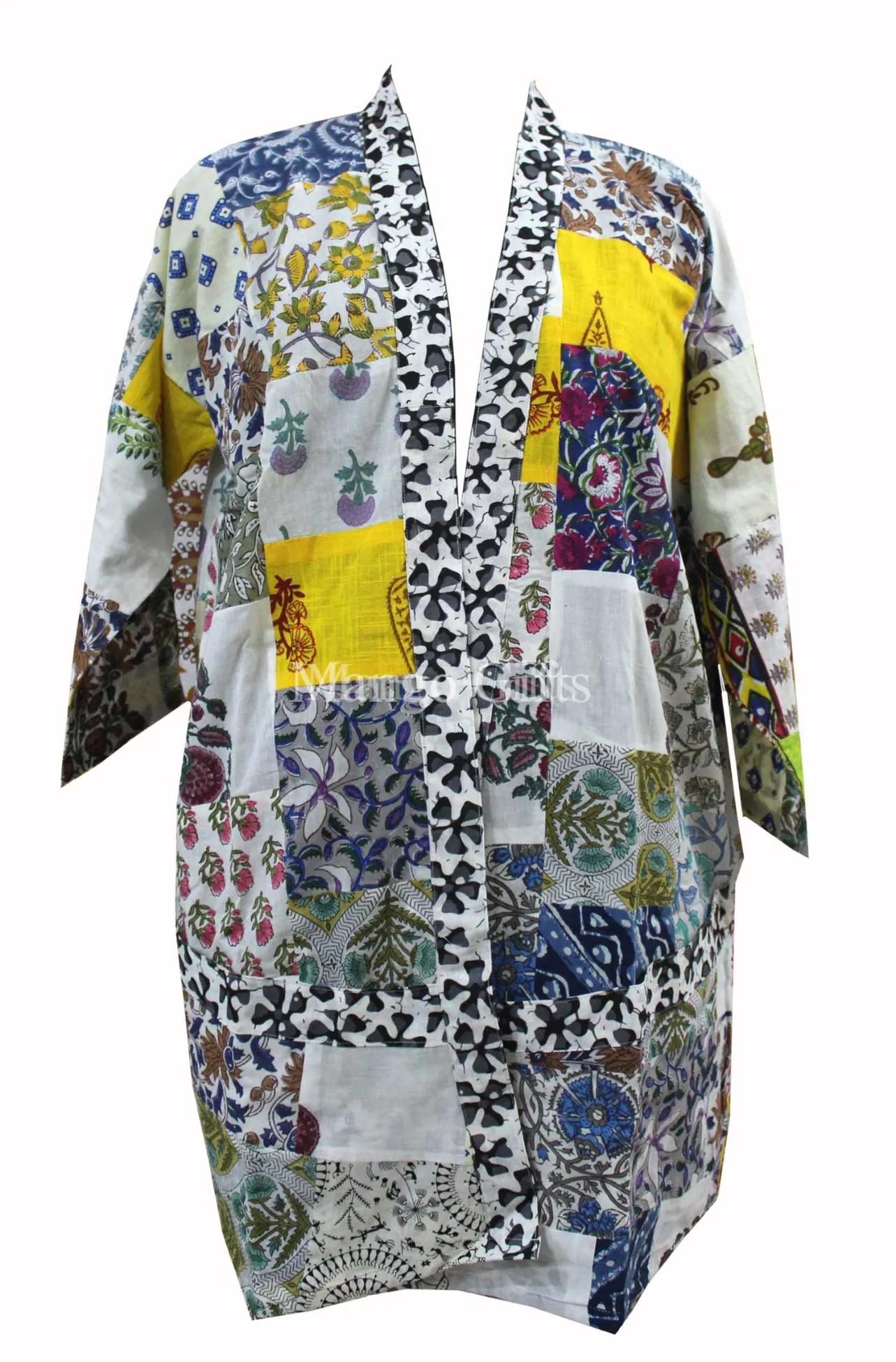 Women Hand Block Print Boho Kimono Top Free Size Fashion Dress 100%Cotton Robe Cover up Dress Tunic