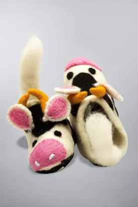 Wool Felt Baby and Kids' Slippers - Cow