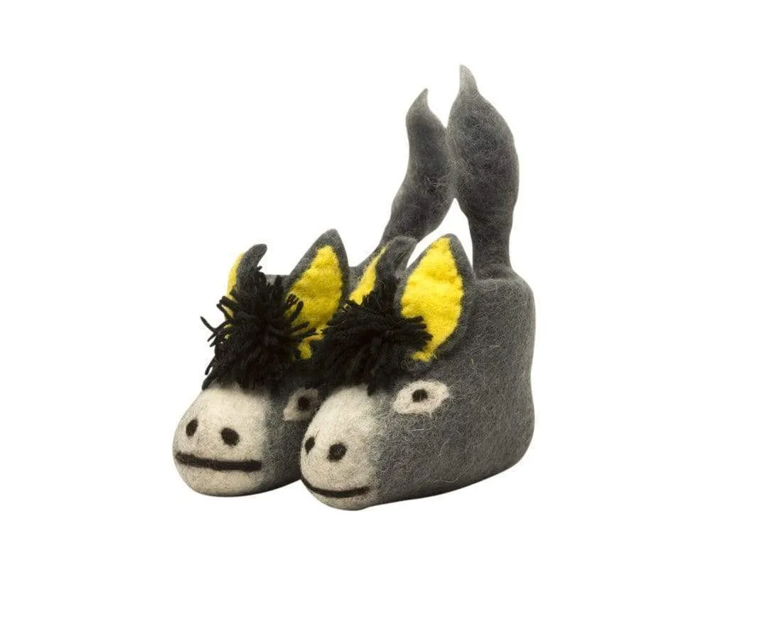 Wool Felt Baby and Kids' Slippers - Donkey