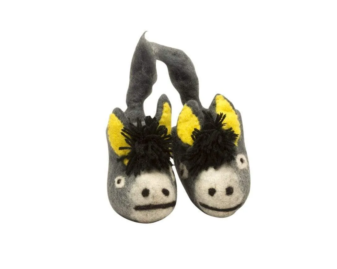 Wool Felt Baby and Kids' Slippers - Donkey